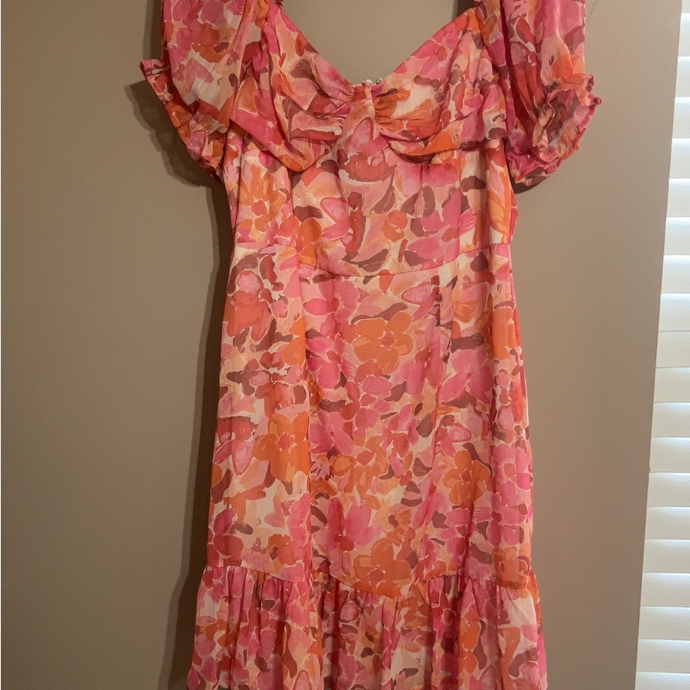 GB Girls Orange and Pink Ruffled Tiered Mini Dress